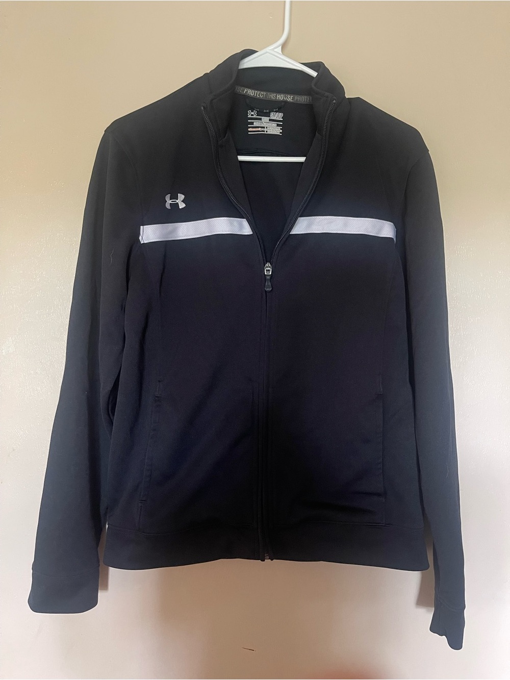 Under Armour Black Athletic Full-Zip Bomber Jacket with White Stripe